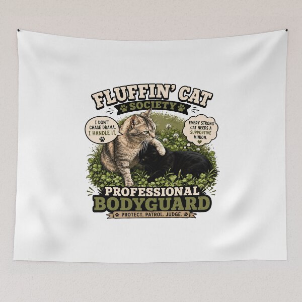 Item preview, Fluffin' Cat Society – Professional Bodyguard Funny Cat Lover Vintage T-Shirt Design designed and sold by Backyard Patrol Cat.