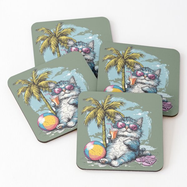 Item preview, Fluffy Blue Cat Lounging Tropical Beach designed and sold by grenithh.