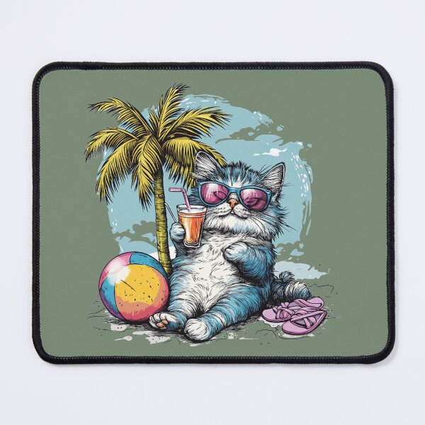Item preview, Fluffy Blue Cat Lounging Tropical Beach designed and sold by grenithh.