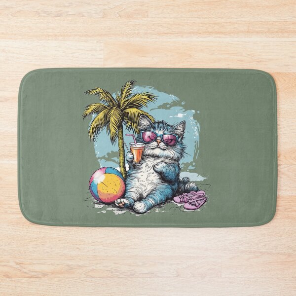 Item preview, Fluffy Blue Cat Lounging Tropical Beach designed and sold by grenithh.