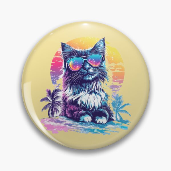 Item preview, Fluffy Cat Retrowave Sunset Palm Portrait designed and sold by grenithh.