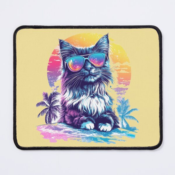 Item preview, Fluffy Cat Retrowave Sunset Palm Portrait designed and sold by grenithh.
