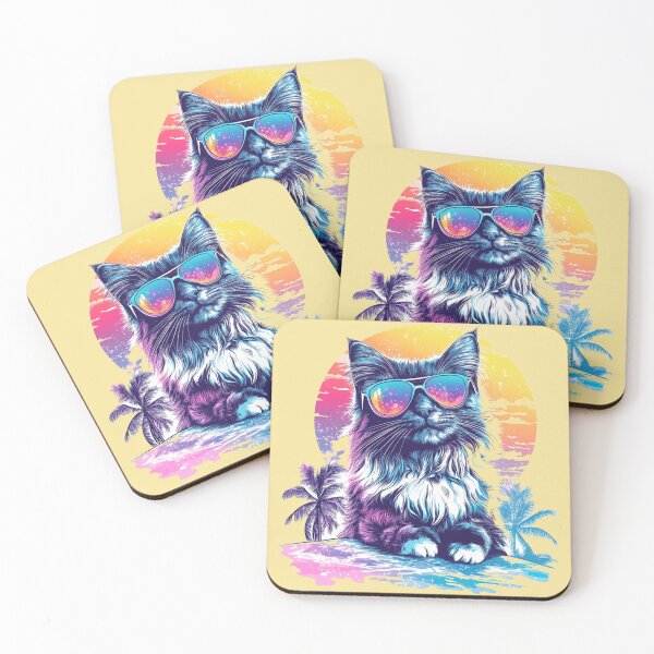 Item preview, Fluffy Cat Retrowave Sunset Palm Portrait designed and sold by grenithh.