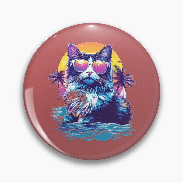 Item preview, Cat Retrowave Ocean Sunset Neon Palms designed and sold by grenithh.