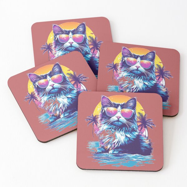 Item preview, Cat Retrowave Ocean Sunset Neon Palms designed and sold by grenithh.