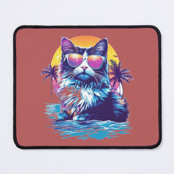 Item preview, Cat Retrowave Ocean Sunset Neon Palms designed and sold by grenithh.