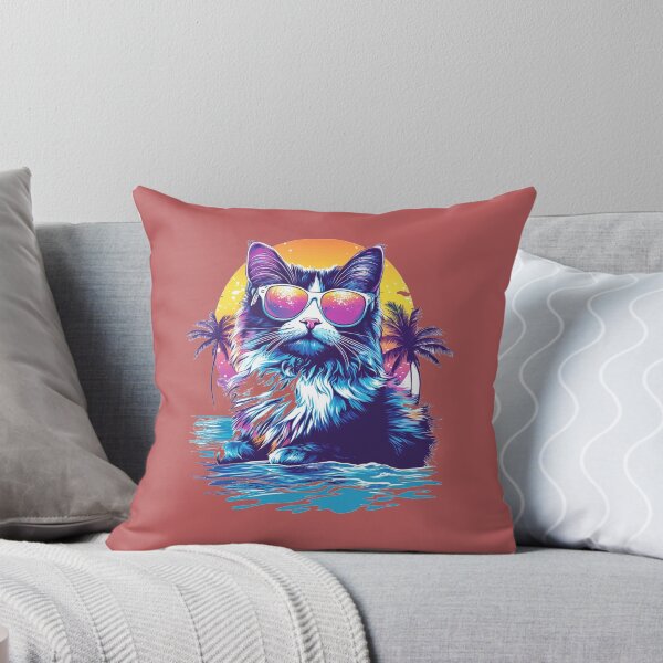 Item preview, Cat Retrowave Ocean Sunset Neon Palms designed and sold by grenithh.