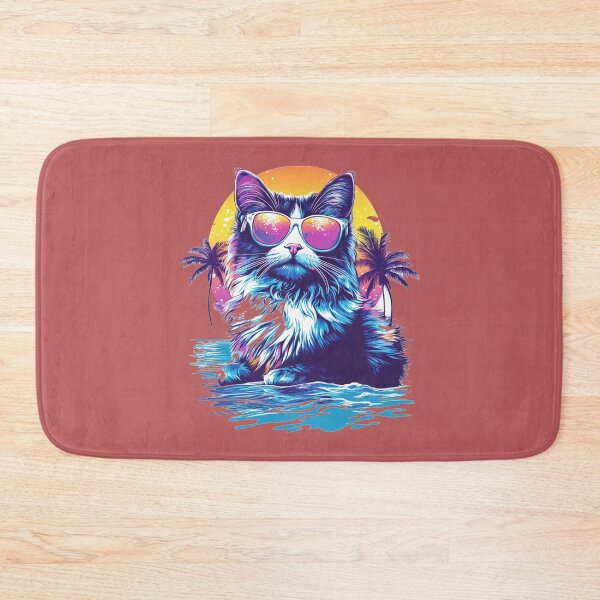 Item preview, Cat Retrowave Ocean Sunset Neon Palms designed and sold by grenithh.
