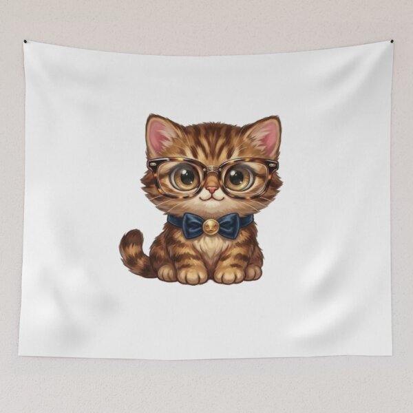 Item preview, Cute Tabby Kitten Wearing Glasses and Bow Tie Nerd Cat Art designed and sold by Northern Glow Art.