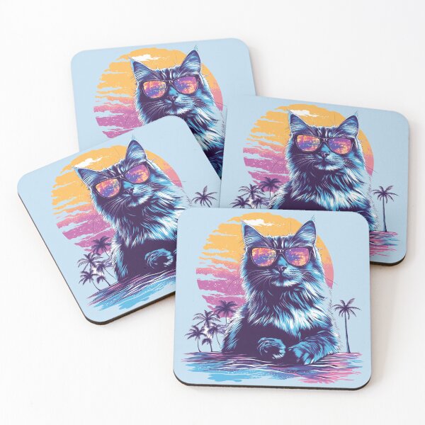 Item preview, Midnight Blue Cat Vaporwave Sunset Palms designed and sold by grenithh.