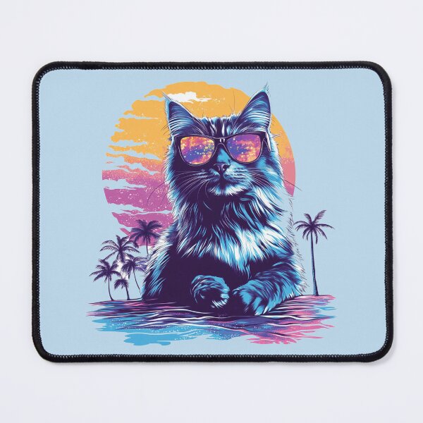 Item preview, Midnight Blue Cat Vaporwave Sunset Palms designed and sold by grenithh.