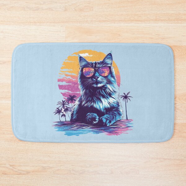 Item preview, Midnight Blue Cat Vaporwave Sunset Palms designed and sold by grenithh.