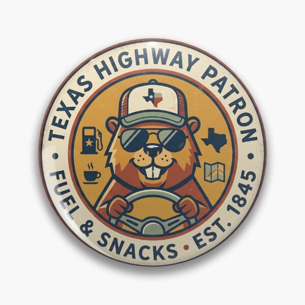 Item preview, Retro Texas Highway Patron Badge – Fuel & Snacks Est 1845 designed and sold by WildbuntingStudio.