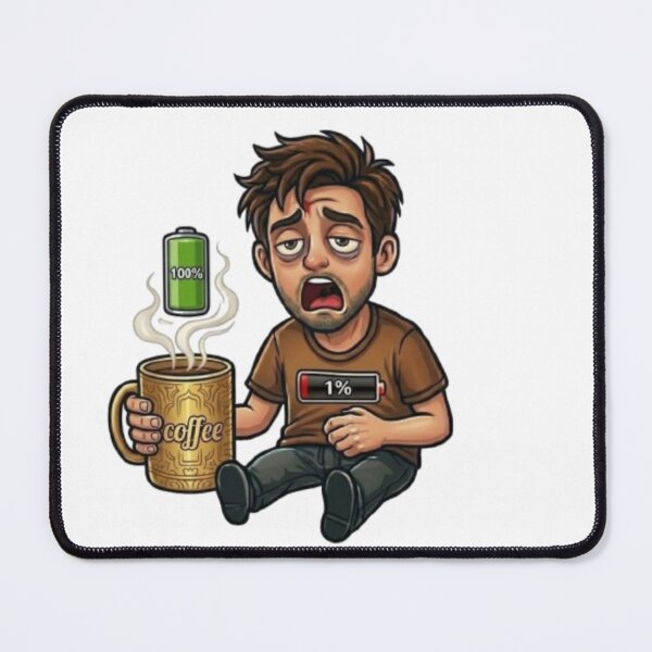 Item preview, Funny Coffee Battery 1 Percent Tired Man Morning Caffeine Meme designed and sold by Northern Glow Art.