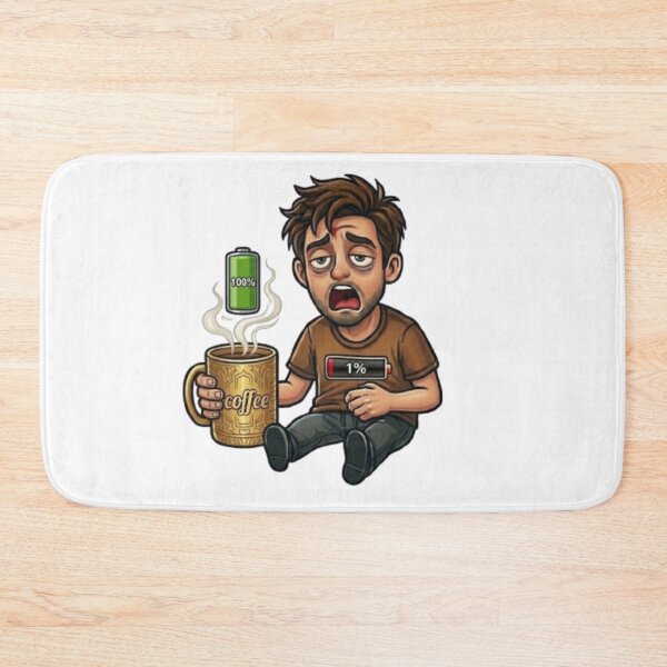 Item preview, Funny Coffee Battery 1 Percent Tired Man Morning Caffeine Meme designed and sold by Northern Glow Art.