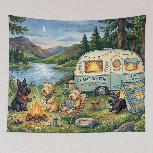 Aperçu de l'œuvre 4 Scotties en camping créée et vendue par LightPaintress.