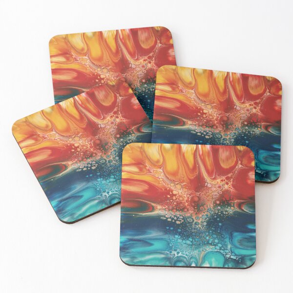 Item preview, Radiant Horizon Fluid Abstract Art – Vibrant Acrylic Pour Ocean Sunset designed and sold by SoftStyleStudio ⭐⭐⭐.