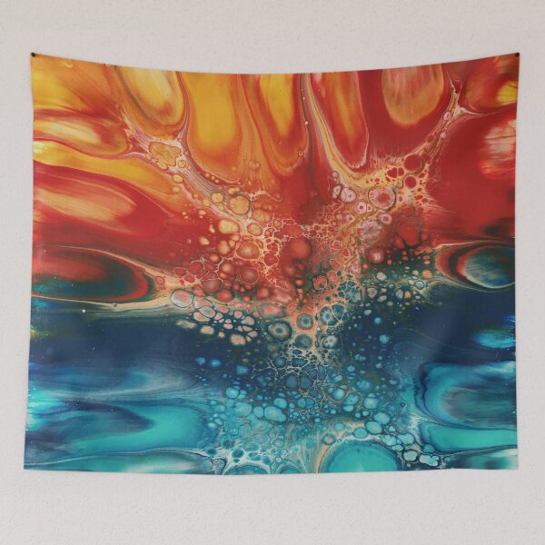 Item preview, Radiant Horizon Fluid Abstract Art – Vibrant Acrylic Pour Ocean Sunset designed and sold by SoftStyleStudio ⭐⭐⭐.
