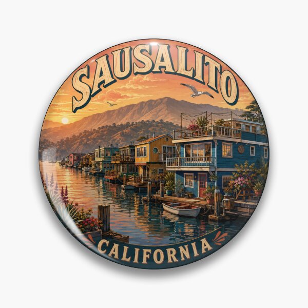 Item preview, Sausalito California: Houseboats Sunset Badge designed and sold by CircinusStore.