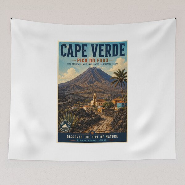 Item preview, Pico do Fogo Vintage Travel Poster – Cape Verde Volcano Wall Art designed and sold by ElartedeNoel.