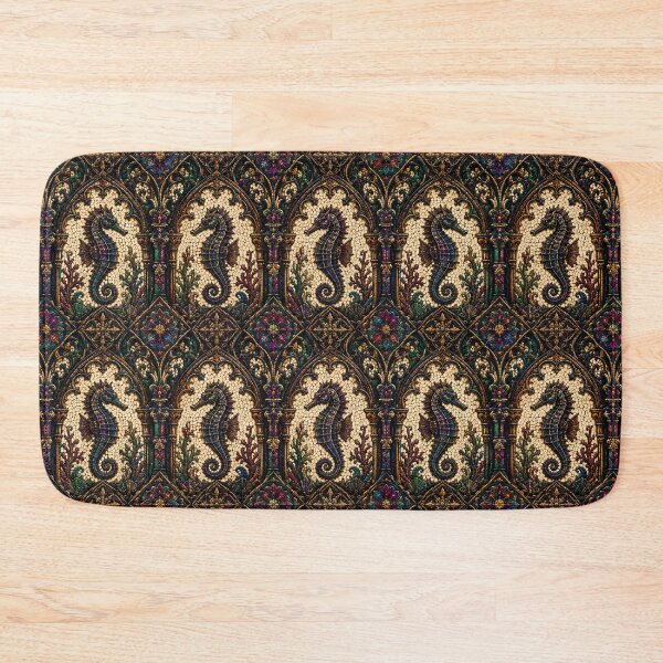 Item preview, Gothic Seahorse Mosaic Pattern - Underwater Baroque Damask Art designed and sold by cabuks.