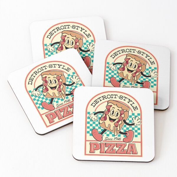 Item preview, Detroit-Style Pizza Est.1946 smiling retro cartoon square pizza with arms and legs logo style  designed and sold by Jdawnink.