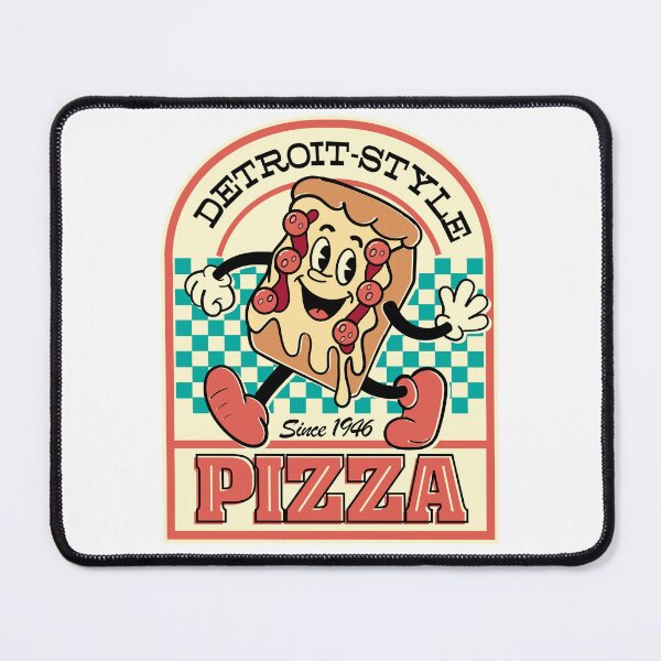 Item preview, Detroit-Style Pizza Est.1946 smiling retro cartoon square pizza with arms and legs logo style  designed and sold by Jdawnink.