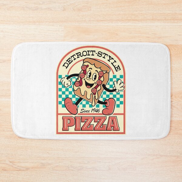 Item preview, Detroit-Style Pizza Est.1946 smiling retro cartoon square pizza with arms and legs logo style  designed and sold by Jdawnink.