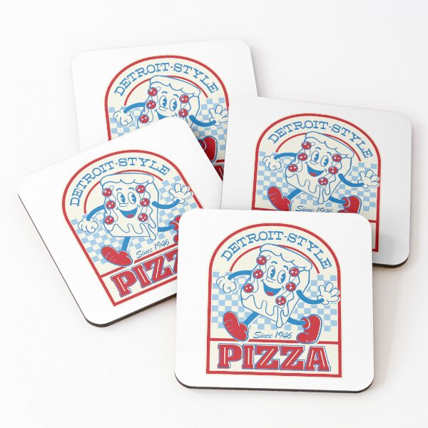 Item preview, Detroit-Style Pizza Est.1946 smiling retro cartoon square pizza with arms and legs logo style  designed and sold by Jdawnink.