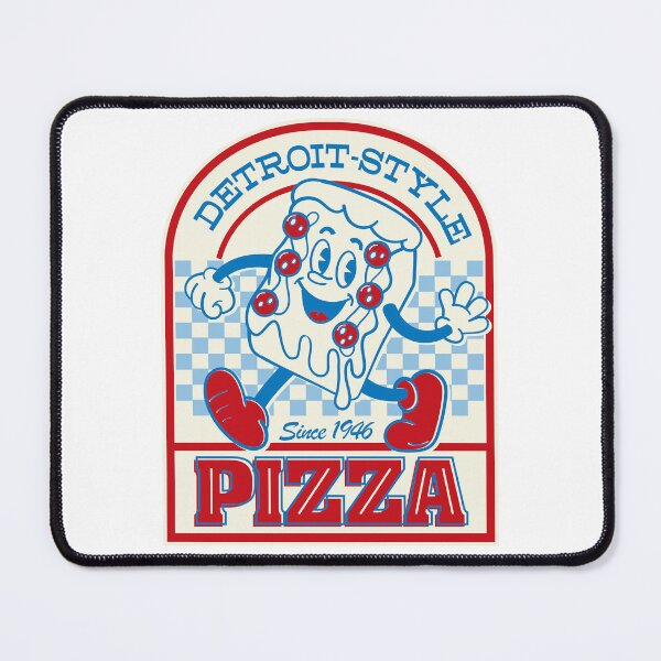Item preview, Detroit-Style Pizza Est.1946 smiling retro cartoon square pizza with arms and legs logo style designed and sold by Jdawnink.