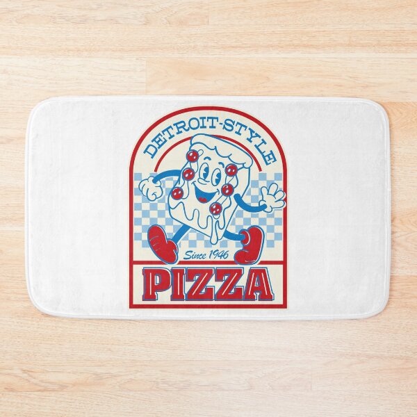 Item preview, Detroit-Style Pizza Est.1946 smiling retro cartoon square pizza with arms and legs logo style  designed and sold by Jdawnink.