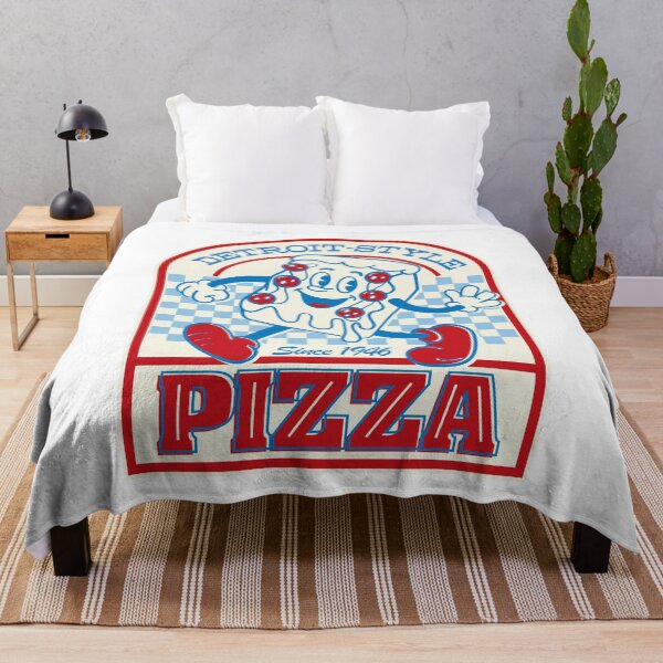 Item preview, Detroit-Style Pizza Est.1946 smiling retro cartoon square pizza with arms and legs logo style  designed and sold by Jdawnink.