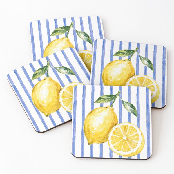Item preview, Watercolor Lemon Blue Striped Summer Design designed and sold by Retro Moon Studio.
