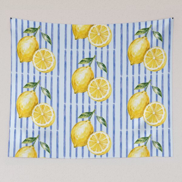 Item preview, Watercolor Lemon Blue Striped Summer Design designed and sold by Retro Moon Studio.