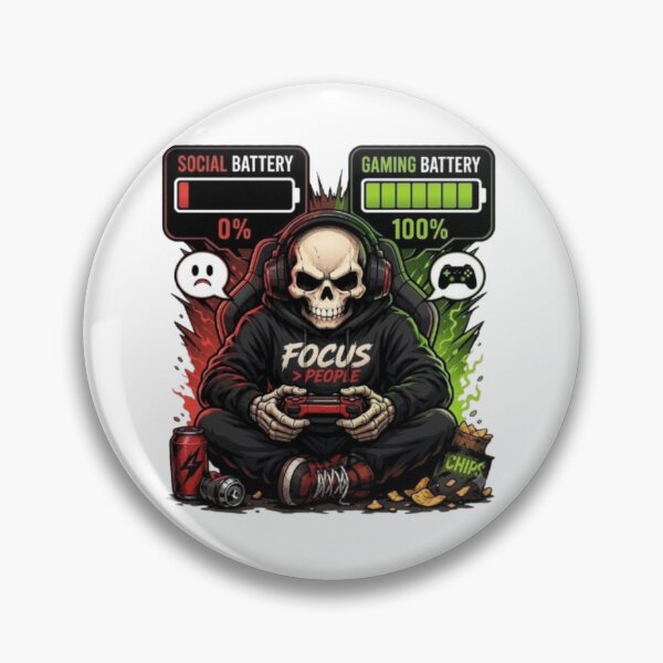 Item preview, Social Battery 0 Gaming Battery 100 Gamer Skull Meme designed and sold by Northern Glow Art.
