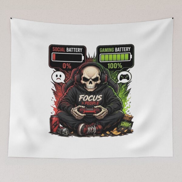 Item preview, Social Battery 0 Gaming Battery 100 Gamer Skull Meme designed and sold by Northern Glow Art.