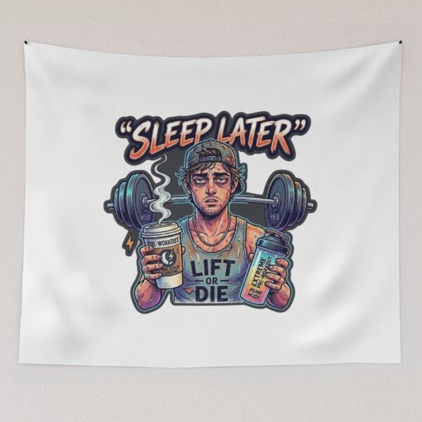 Item preview, Sleep Later Lift or Die – Funny Tired Gym Shaker Pre-Workout Graphic designed and sold by Northern Glow Art.