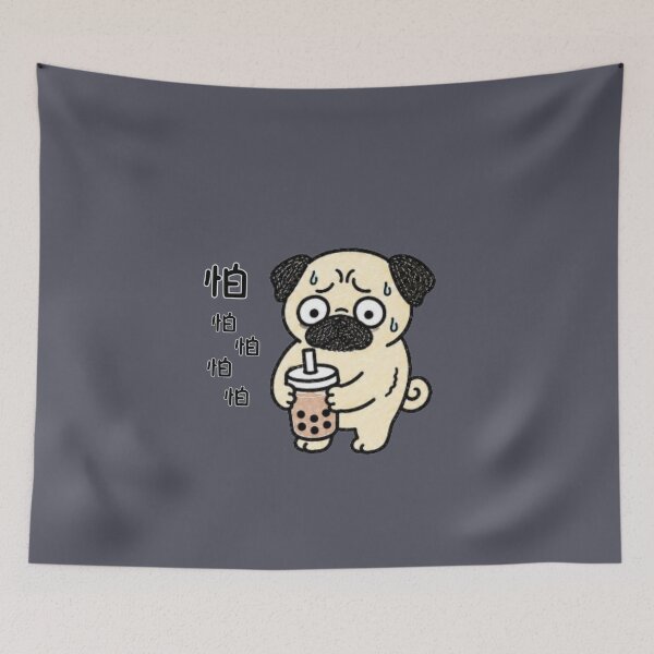 Item preview, Scared Pug With Bubble Tea Cute Kawaii Dog Anxiety Mood Funny Cartoon designed and sold by Tiny Paw by jojojo Studio.