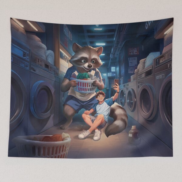 Item preview, Magical Encounter – Giant Raccoon Laundry Day Selfie designed and sold by ZKOZKOHI.