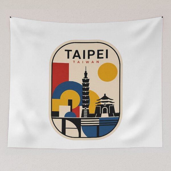 Item preview, Taipei Taiwan Landmarks Retro Geometric Travel Badge designed and sold by k3rstman1.
