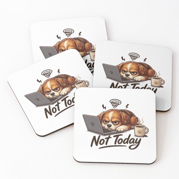 Item preview, Not Today Angry Dog – Funny Overworked Puppy Laptop & Coffee Cartoon designed and sold by Northern Glow Art.