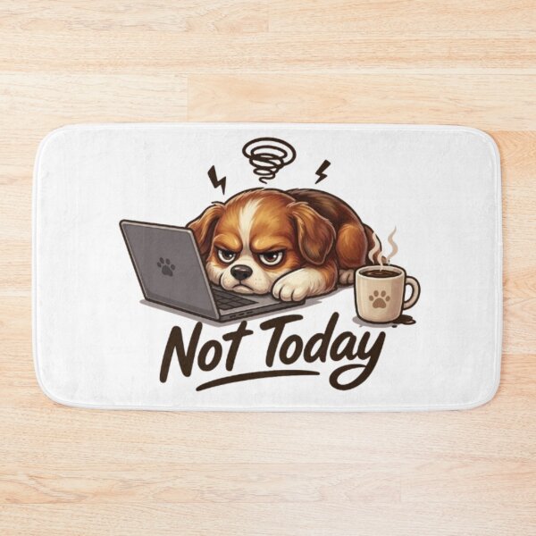 Item preview, Not Today Angry Dog – Funny Overworked Puppy Laptop & Coffee Cartoon designed and sold by Northern Glow Art.
