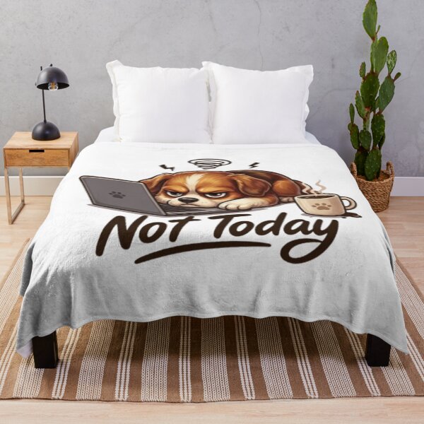 Item preview, Not Today Angry Dog – Funny Overworked Puppy Laptop & Coffee Cartoon designed and sold by Northern Glow Art.