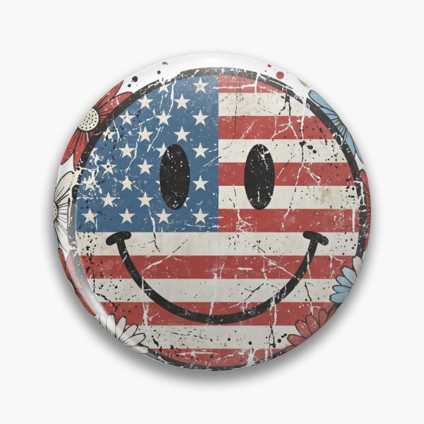 Item preview, Red white and blue smiley face with flowers designed and sold by RuthFurtado.