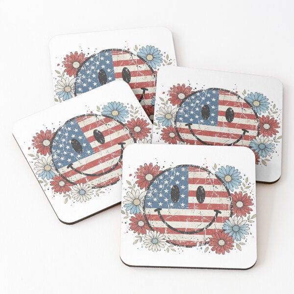 Item preview, Red white and blue smiley face with flowers designed and sold by RuthFurtado.