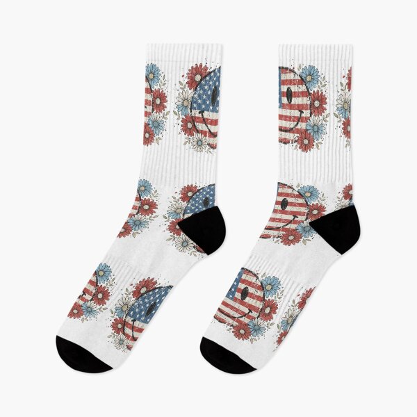 Item preview, Red white and blue smiley face with flowers designed and sold by RuthFurtado.