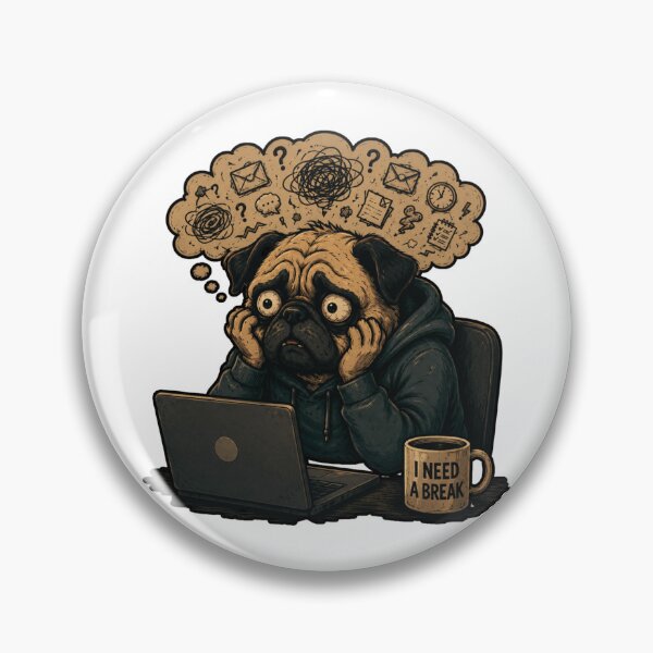 Item preview, Mental Overload Pug Funny Burnout Office Dog Work Stress Graphic T-Shirt designed and sold by GreennieArt.