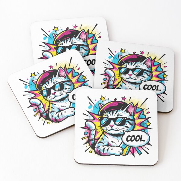 Artikelvorschau, Retro-Pop-Art-Cool-Cat mit Baskenmütze und Sonnenbrille – Comic-Explosion entworfen und verkauft von MoonlitDoodles1.