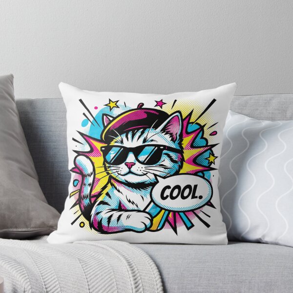 Artikelvorschau, Retro-Pop-Art-Cool-Cat mit Baskenmütze und Sonnenbrille – Comic-Explosion entworfen und verkauft von MoonlitDoodles1.