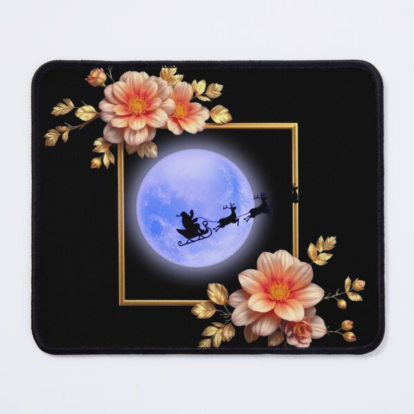 Item preview, Vintage Christmas Floral Frame with Santa Sleigh and Blue Full Moon designed and sold by Dream Weave Studio.